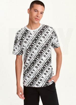 DKNY ALLOVER DIAGONAL LOGO Men's T Shirts Black | Ireland_D0945