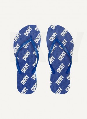 DKNY Allover Logo Men's Flip Flops Blue | Ireland_D1809