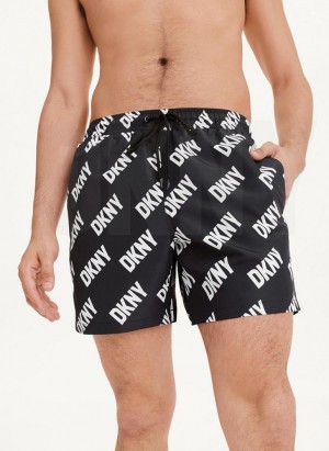 DKNY Allover Logo Swims Men's Shorts Black | Ireland_D0229