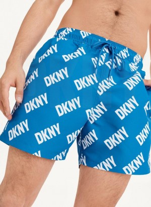 DKNY Allover Logo Swims Men's Shorts Blue | Ireland_D1199