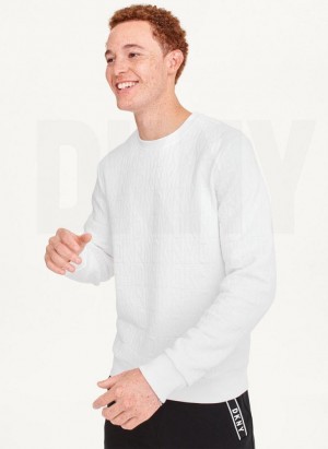 DKNY Allover Quilted Logo Crew Men's Sweatshirts White | Ireland_D1762