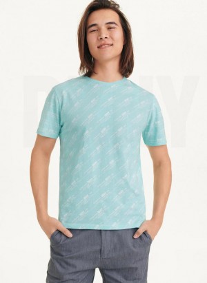 DKNY Allover Stripe Logo Men's T Shirts Blue | Ireland_D1113