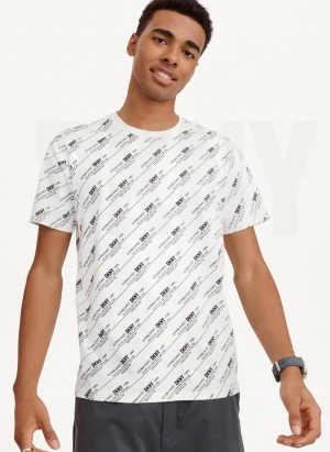 DKNY Allover Stripe Logo Men's T Shirts White | Ireland_D0657