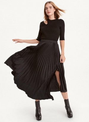 DKNY Asymmetrical Hem Pleated Maxi Women's Skirts Black | Ireland_D1091