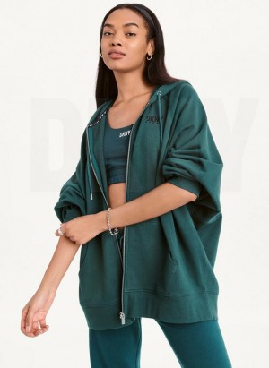 DKNY Balance Oversized Full Zip Women's Hoodies Olive | Ireland_D1448