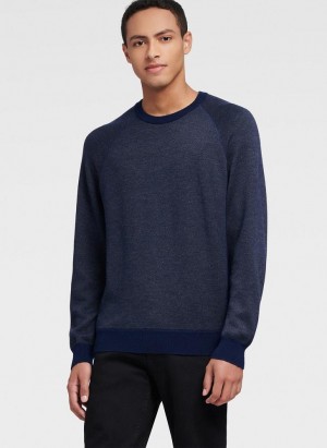 DKNY Birdseye Raglan Sleeve Men's Sweaters Navy | Ireland_D0541