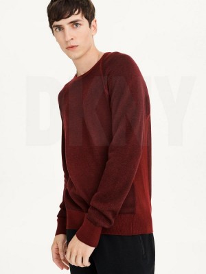 DKNY Birdseye Raglan Sleeve Men's Sweaters Dark Red | Ireland_D1880