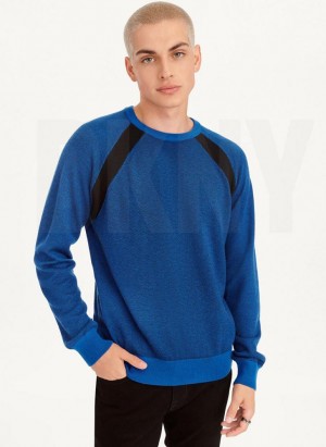 DKNY Birdseye Stitch Men's Sweaters Deep Blue | Ireland_D1869