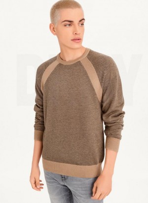 DKNY Birdseye Stitch Men's Sweaters Grey Brown | Ireland_D1368