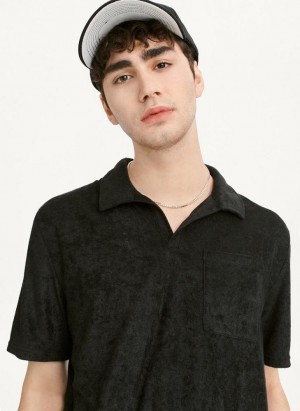 DKNY Blend Toweling Short Sleeve Knit Men's Shirts Black | Ireland_D0731