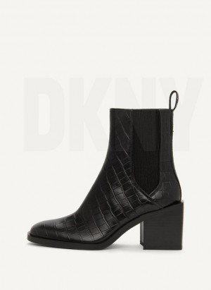 DKNY Block Heel Croco Chelsea Women's Boots Black | Ireland_D1628