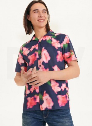 DKNY Blurred Floral Camp Men's Shirts Navy / Pink | Ireland_D1919