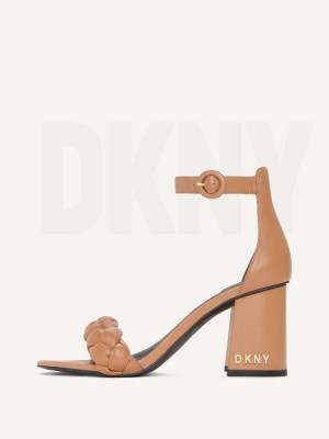 DKNY Braided Ankle Strap Block Women's Heels Brown | Ireland_D0811