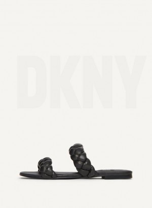 DKNY Braided Double Strap Women's Slides Black | Ireland_D1703