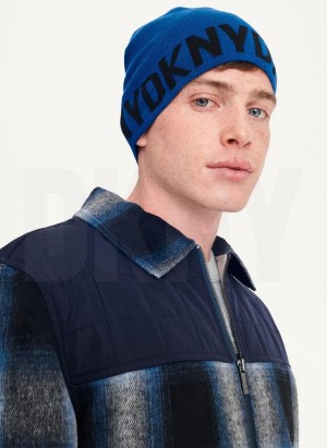 DKNY Brim Logo Men's Beanie Deep Blue | Ireland_D1659