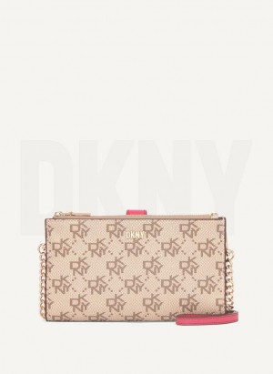 DKNY Bryant Logo Crossbody Women's Wallets Khaki / Pink | Ireland_D1020