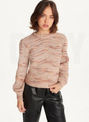 DKNY Bubble Sleeve Knit Women's Sweaters Brown | Ireland_D1372