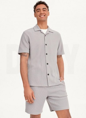 DKNY Button Front Cord Men's Shirts Grey | Ireland_D1494