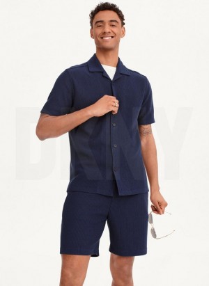 DKNY Button Front Cord Men's Shirts Navy | Ireland_D1001