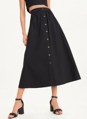 DKNY Button Front Poplin Women's Skirts Black | Ireland_D0392