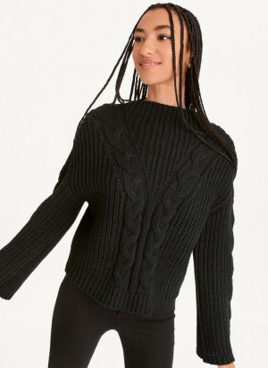 DKNY Cable Knit Women's Sweaters Black | Ireland_D0108