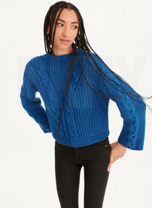 DKNY Cable Knit Women's Sweaters Deep Blue | Ireland_D0919