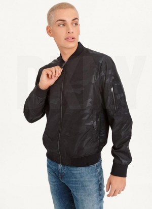 DKNY Camo Bomber Men's Jackets Black | Ireland_D1193