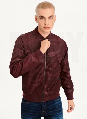 DKNY Camo Bomber Men's Jackets Burgundy | Ireland_D1136