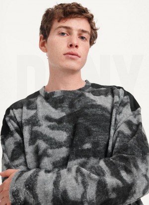 DKNY Camo Crewneck Men's Sweatshirts Black Multicolor | Ireland_D0380