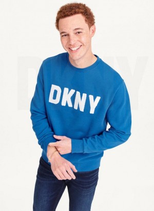 DKNY Chenille Logo Crewneck Men's Sweatshirts Blue | Ireland_D0155