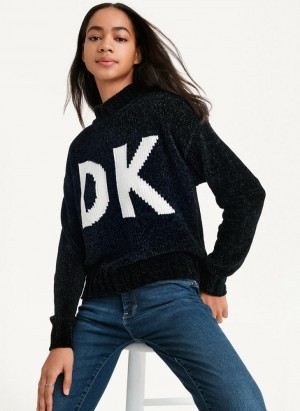 DKNY Chunky Chenille Logo Women's Sweaters Black / White | Ireland_D1459