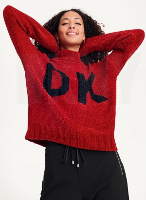 DKNY Chunky Chenille Logo Women's Sweaters Red | Ireland_D1693