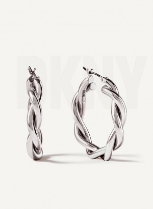 DKNY Chunky Twist Hoop Women's Earrings Silver | Ireland_D1970