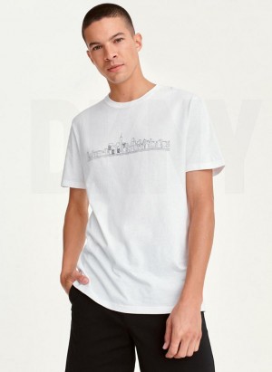 DKNY Cityscape Sketch Men's T Shirts White | Ireland_D1040