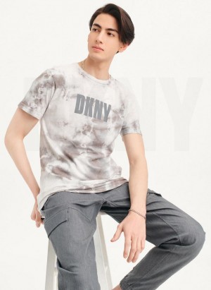 DKNY Cloud Wash Logo Men's T Shirts Grey | Ireland_D0715