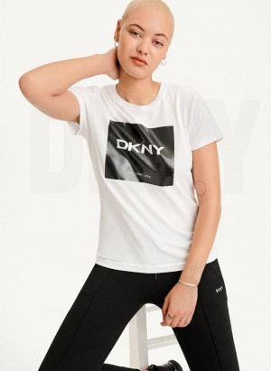 DKNY Coated Box Logo Women's T Shirts White | Ireland_D1482