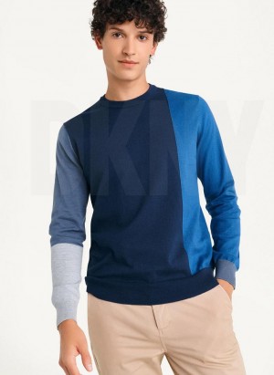 DKNY Colorblock Crew Men's Sweaters Navy | Ireland_D1844