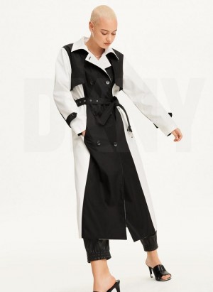 DKNY Colorblock Crinkle Trench Women's Jackets Black / White | Ireland_D1911