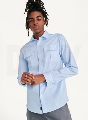 DKNY Colorblocked Stripe Woven Men's Shirts Blue | Ireland_D1827