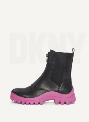 DKNY Contrast Lug Sole Women's Boots Black / Pink | Ireland_D0593