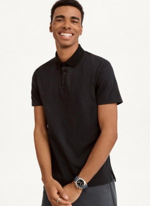 DKNY Core Pima Cotton Pique Men's Polo Shirts Black | Ireland_D1299