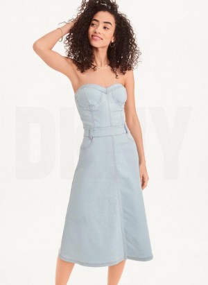 DKNY Corset Women's Dress Light Wash | Ireland_D1558