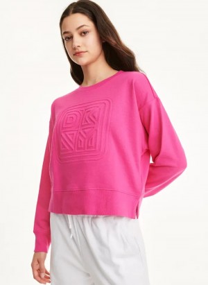 DKNY Cotton Jersey Crew With Logo Embossing Women's Sweatshirts Pink | Ireland_D0876