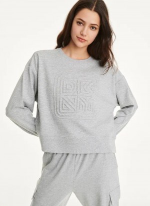 DKNY Cotton Jersey Crew With Logo Embossing Women's Sweatshirts Grey | Ireland_D1213