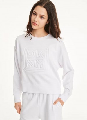 DKNY Cotton Jersey Crew With Logo Embossing Women's Sweatshirts White | Ireland_D1258