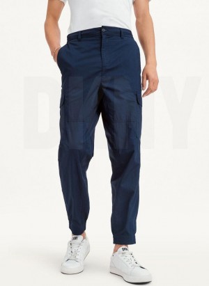 DKNY Cotton Poplin Washed 4 Pocket Men's Joggers Navy | Ireland_D0338