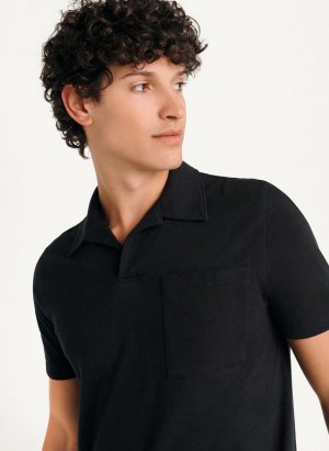 DKNY Cotton Slub Jersey Single Breast Men's Polo Shirts Black | Ireland_D1271