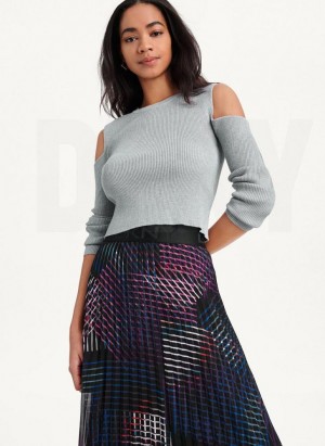 DKNY Crewneck Cut Out Shoulder Women's Sweaters Grey | Ireland_D1168