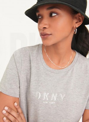 DKNY Crinkle Foil Spec Logo Women's T Shirts Grey | Ireland_D0783