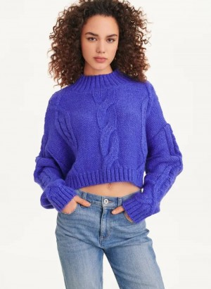 DKNY Cropped Cable Women's Sweaters Blue | Ireland_D1042